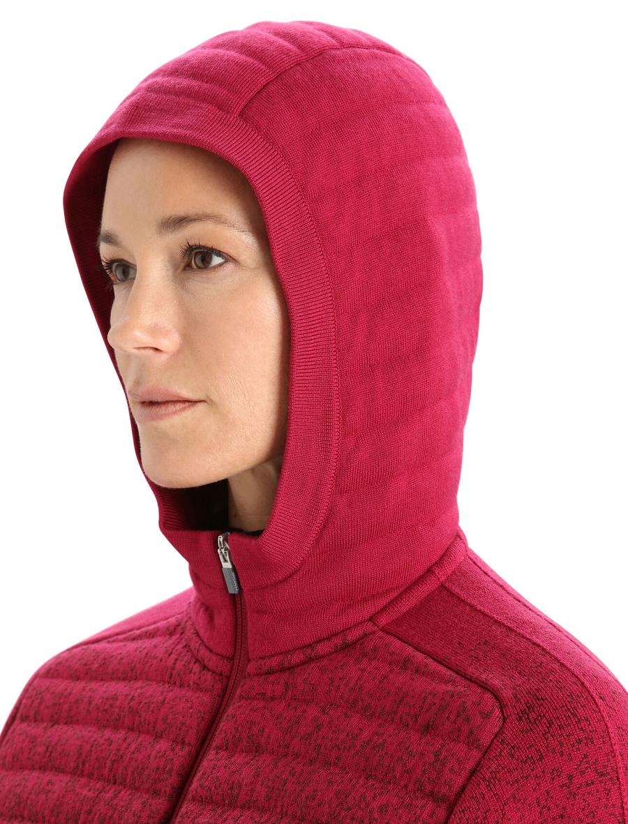 Women's Icebreaker ZoneKnit™ Merino Insulated Long Sleeve Zip Into the Deep Hoodie Cherry / Espresso | CA 1268CTVE